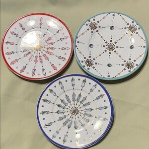 Anthropology Spal Porcelanas Three Decorative Plates with Geometric Patterns